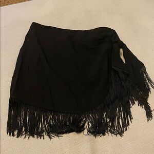 12th Tribe Black Fringe cover up Skirt